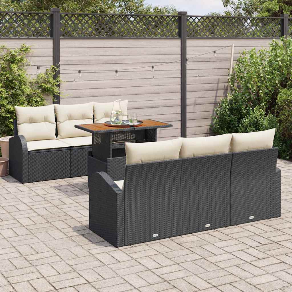Garten-Sofa-Set 7 stk. Schwarz Poly Rattan