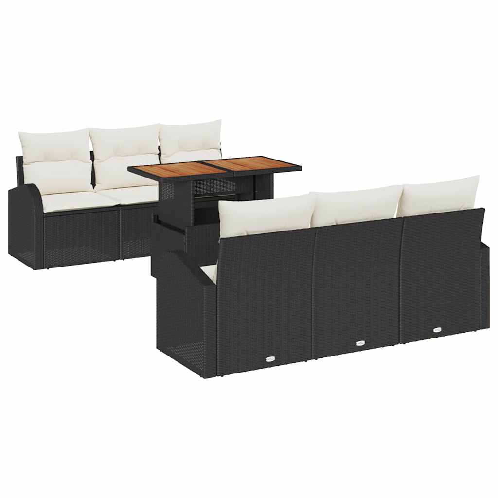 Garten-Sofa-Set 7 stk. Schwarz Poly Rattan