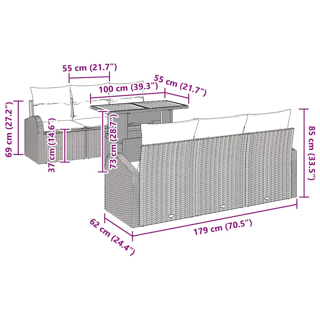 Garten-Sofa-Set 7 stk. Schwarz Poly Rattan