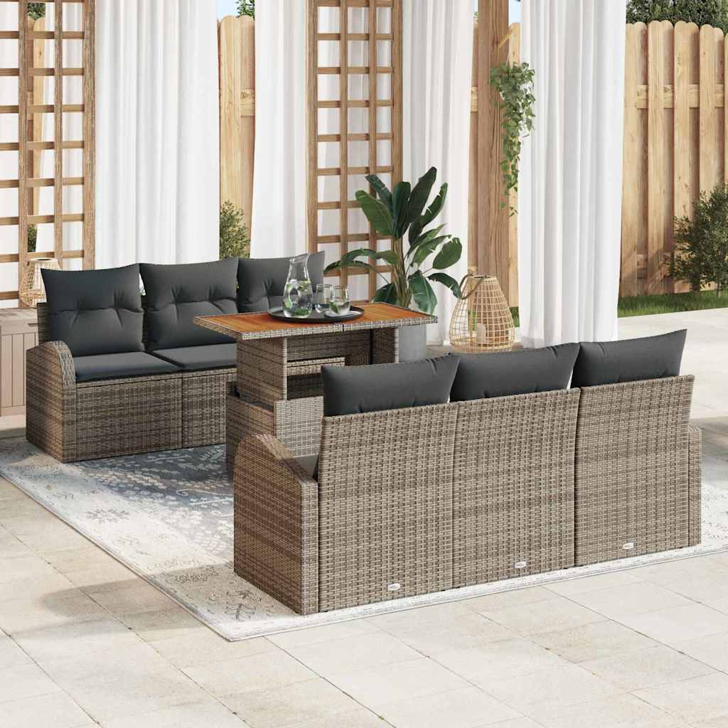 Garten-Sofa-Set 7 Stk. Grau Poly Rattan