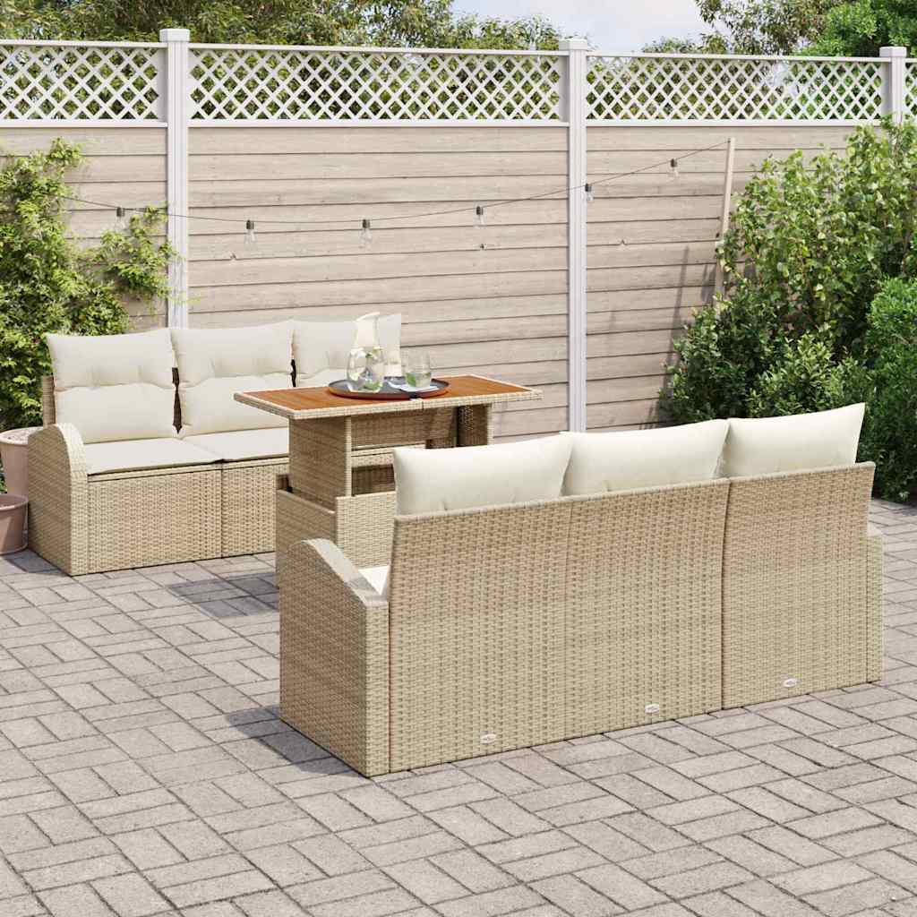 Garten-Sofa-Set 7 stk. Beige Poly Rattan