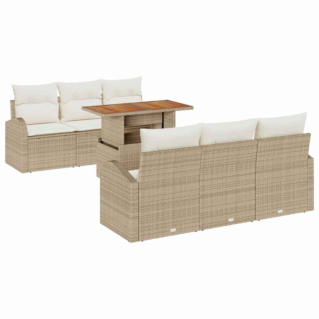Garten-Sofa-Set 7 stk. Beige Poly Rattan