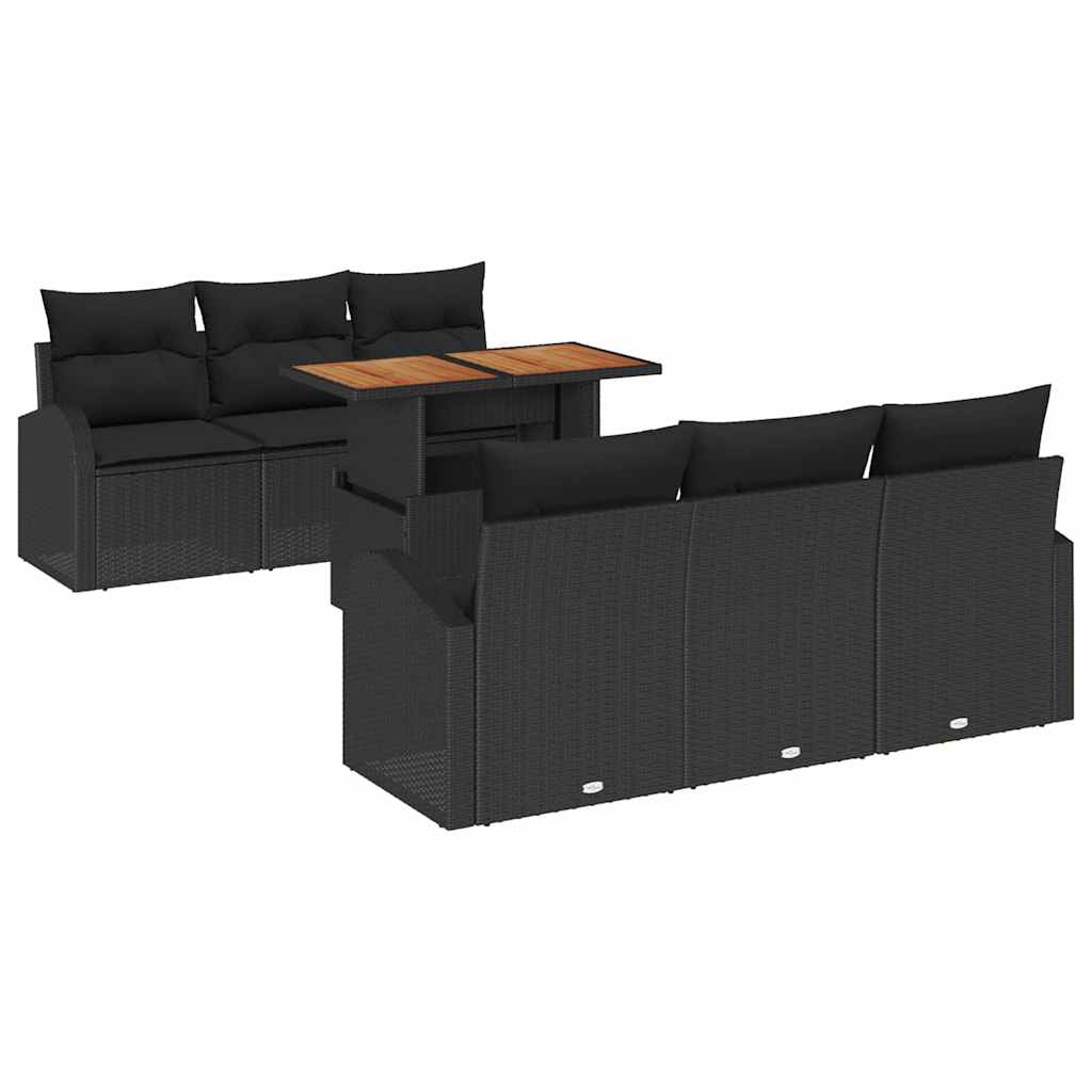 Garten-Sofa-Set 7 stk. Schwarz Poly Rattan