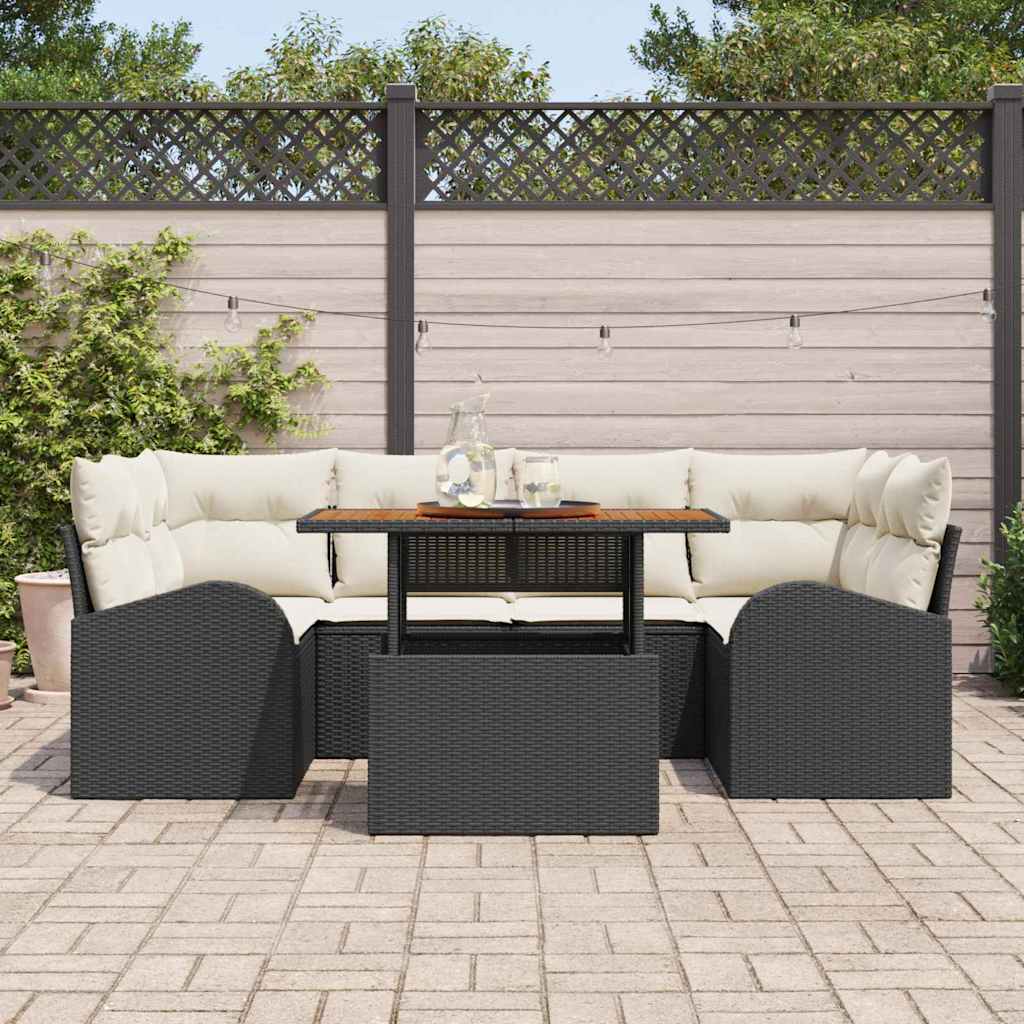 Garten-Sofa-Set 7 stk. Schwarz Poly Rattan