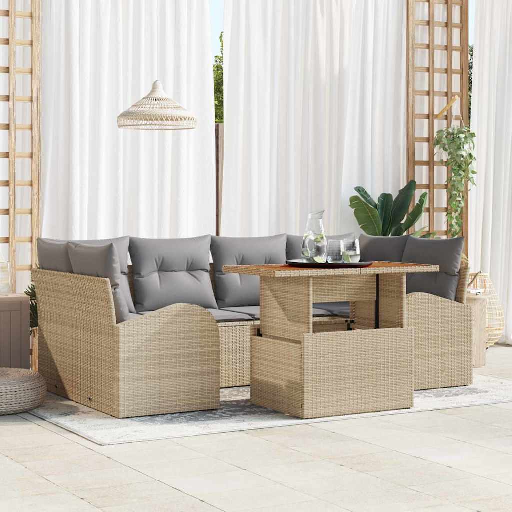 Garten-Sofa-Set 7 Stk. Beige Poly Rattan
