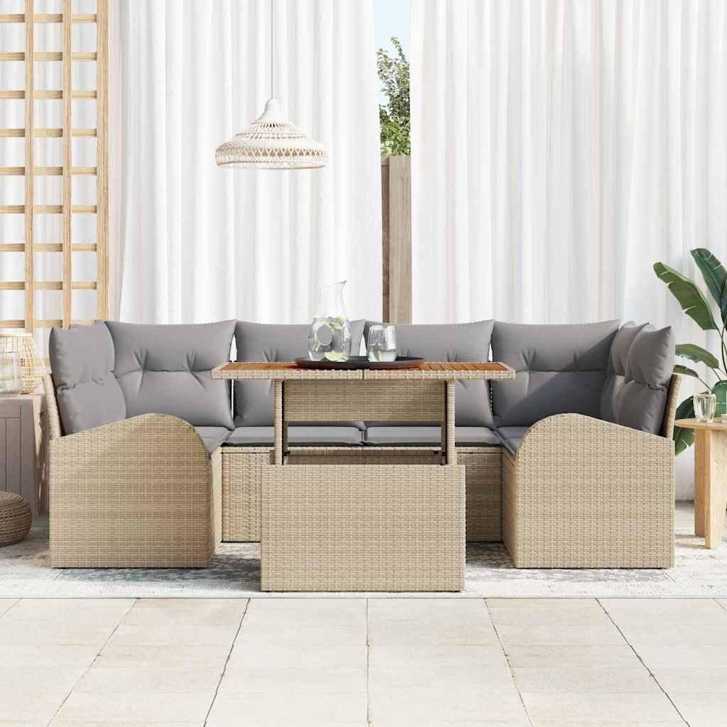 Garten-Sofa-Set 7 Stk. Beige Poly Rattan