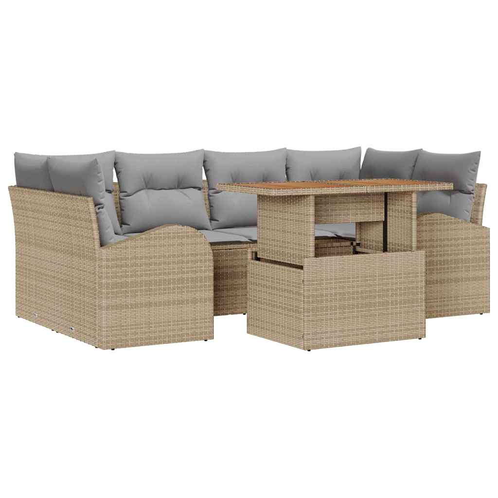 Garten-Sofa-Set mit Speicher 7 pcs Beige Poly Rattan