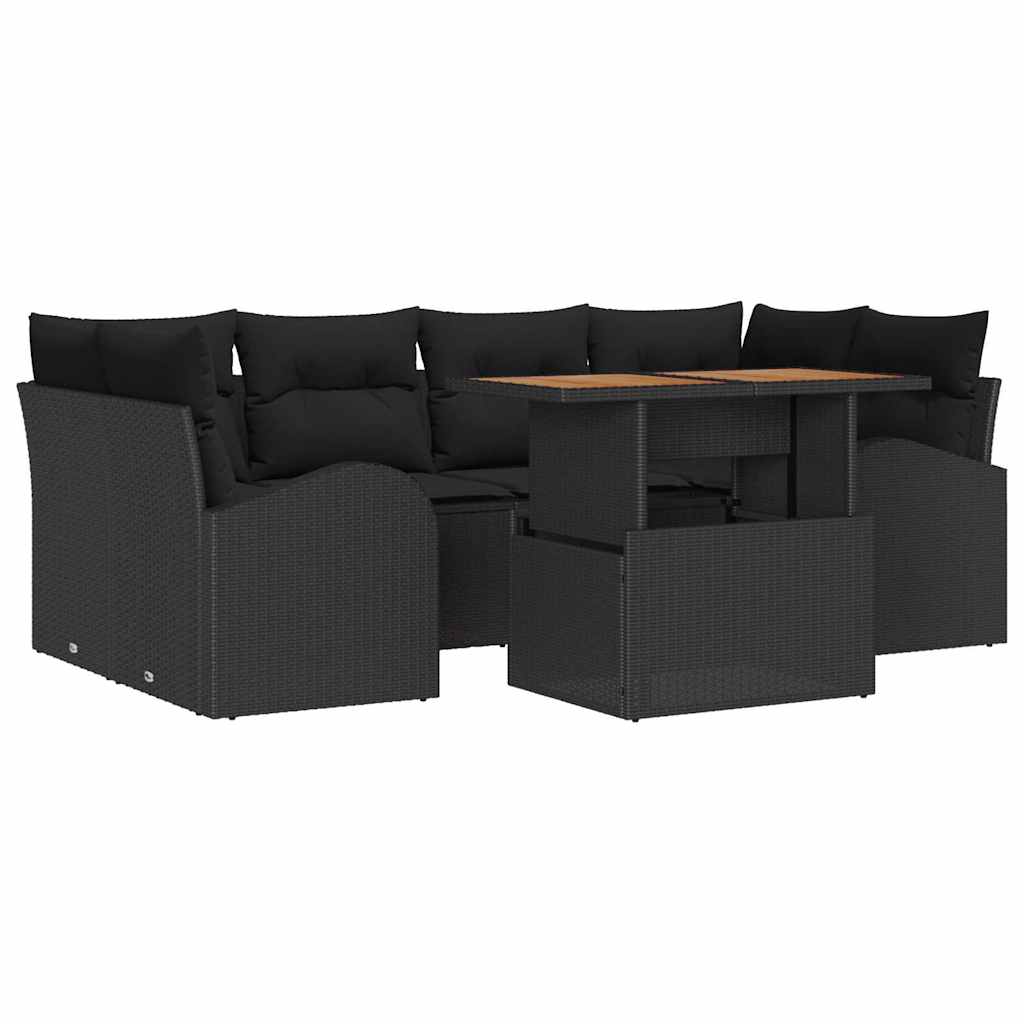 Garten-Sofa-Set 7 stk. Schwarz Poly Rattan