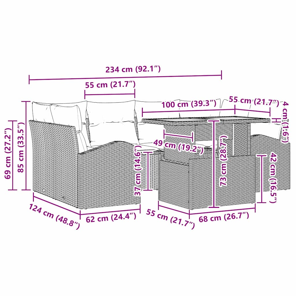 Garten-Sofa-Set 7 stk. Schwarz Poly Rattan