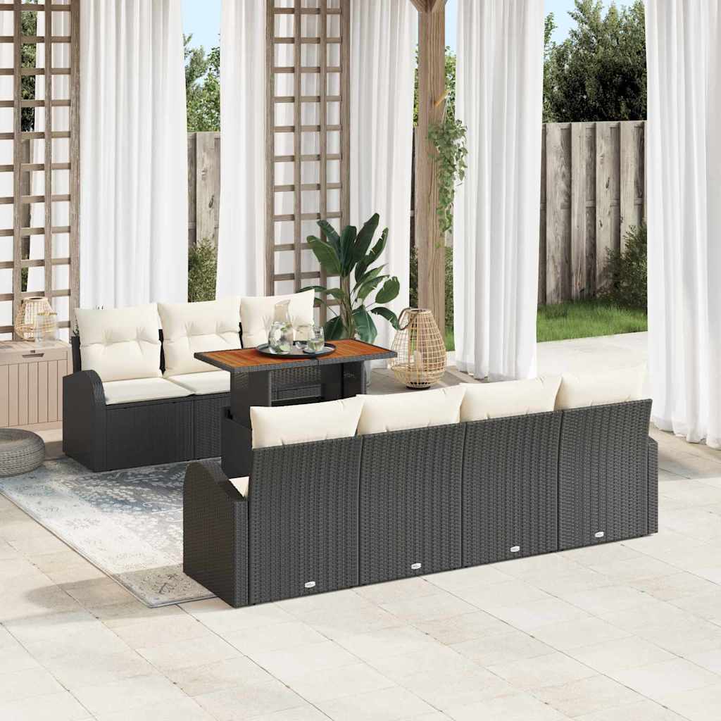 Garten-Sofa-Set 8 stk. Schwarz Poly Rattan