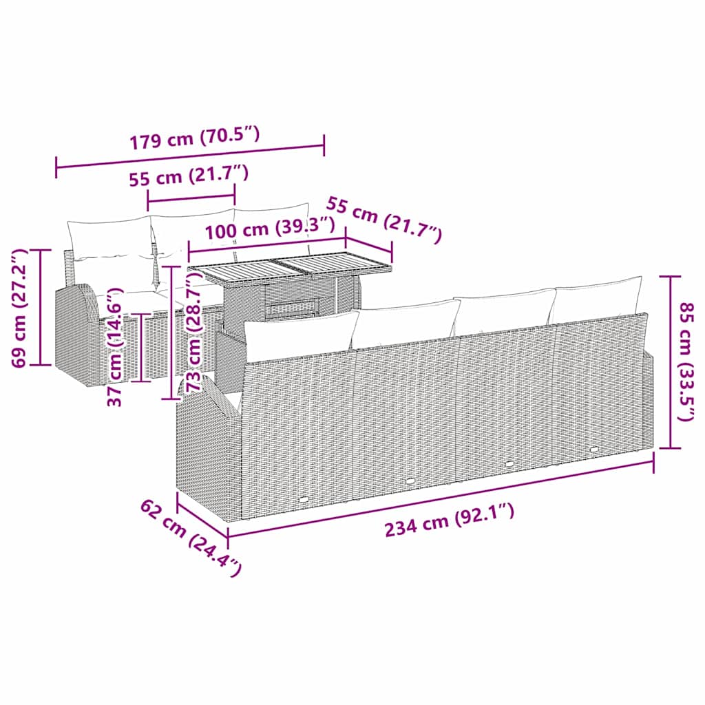 Garten-Sofa-Set 8 stk. Schwarz Poly Rattan