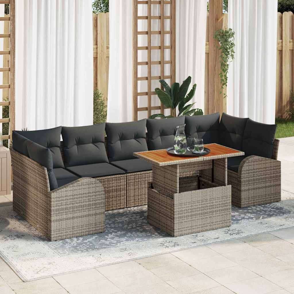 Garten-Sofa-Set 8 Stk. Grau Poly Rattan