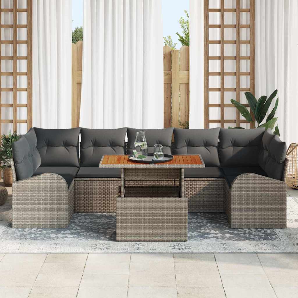 Garten-Sofa-Set 8 Stk. Grau Poly Rattan
