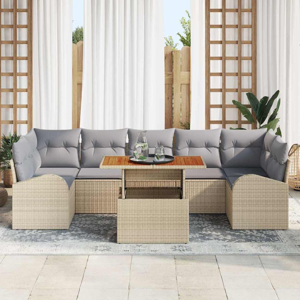 Garten-Sofa-Set 8 Stk. Beige Poly Rattan