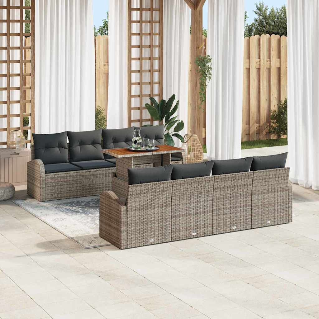 Garten-Sofa-Set 9 Stk. Grau Poly Rattan