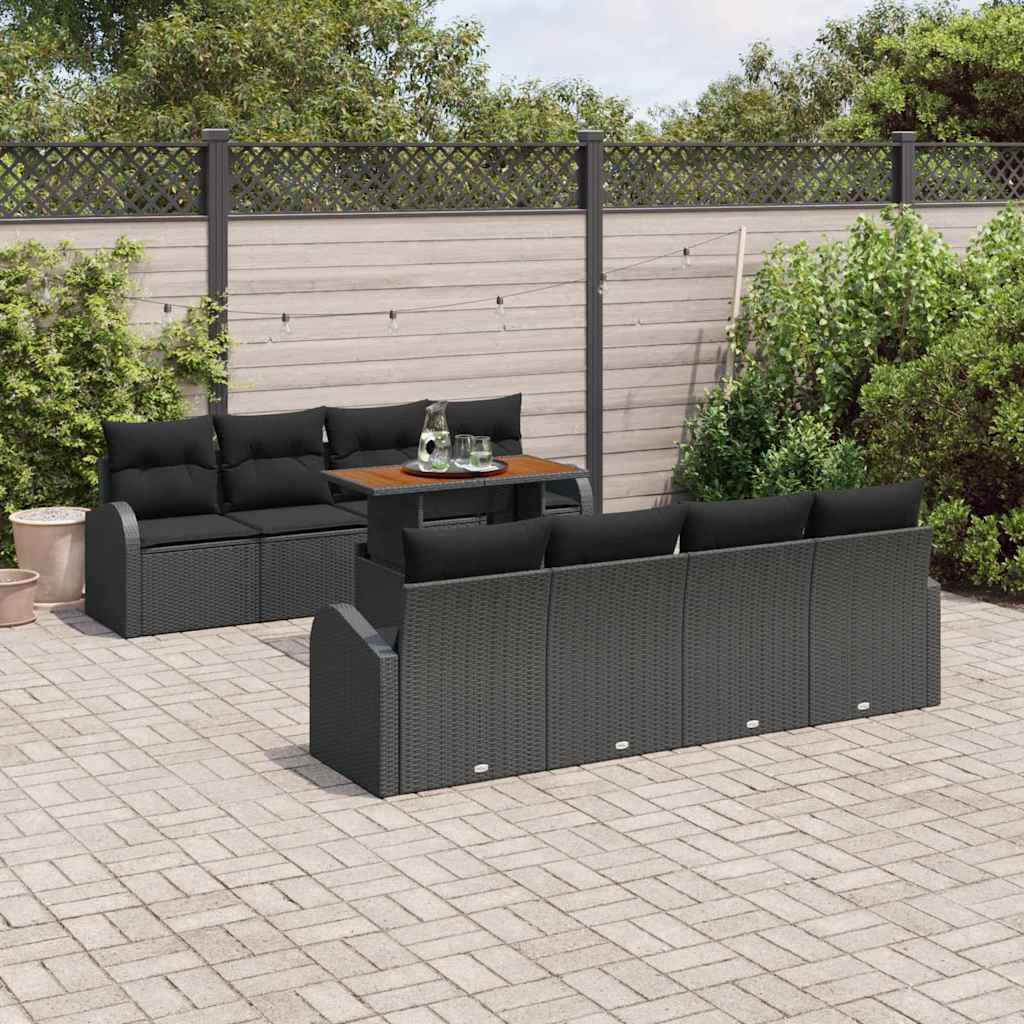 Garten-Sofa-Set 9 stk. Schwarz Poly Rattan
