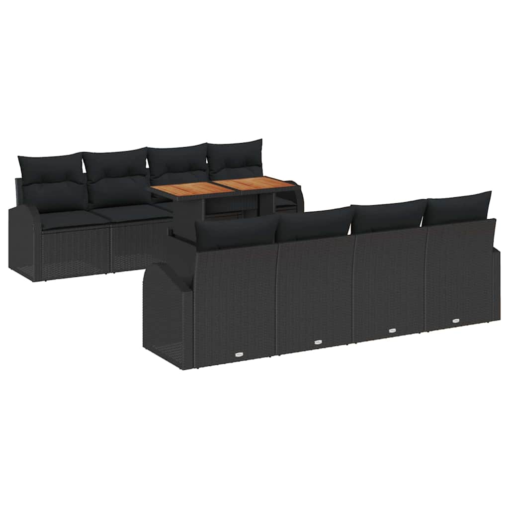 Garten-Sofa-Set 9 stk. Schwarz Poly Rattan