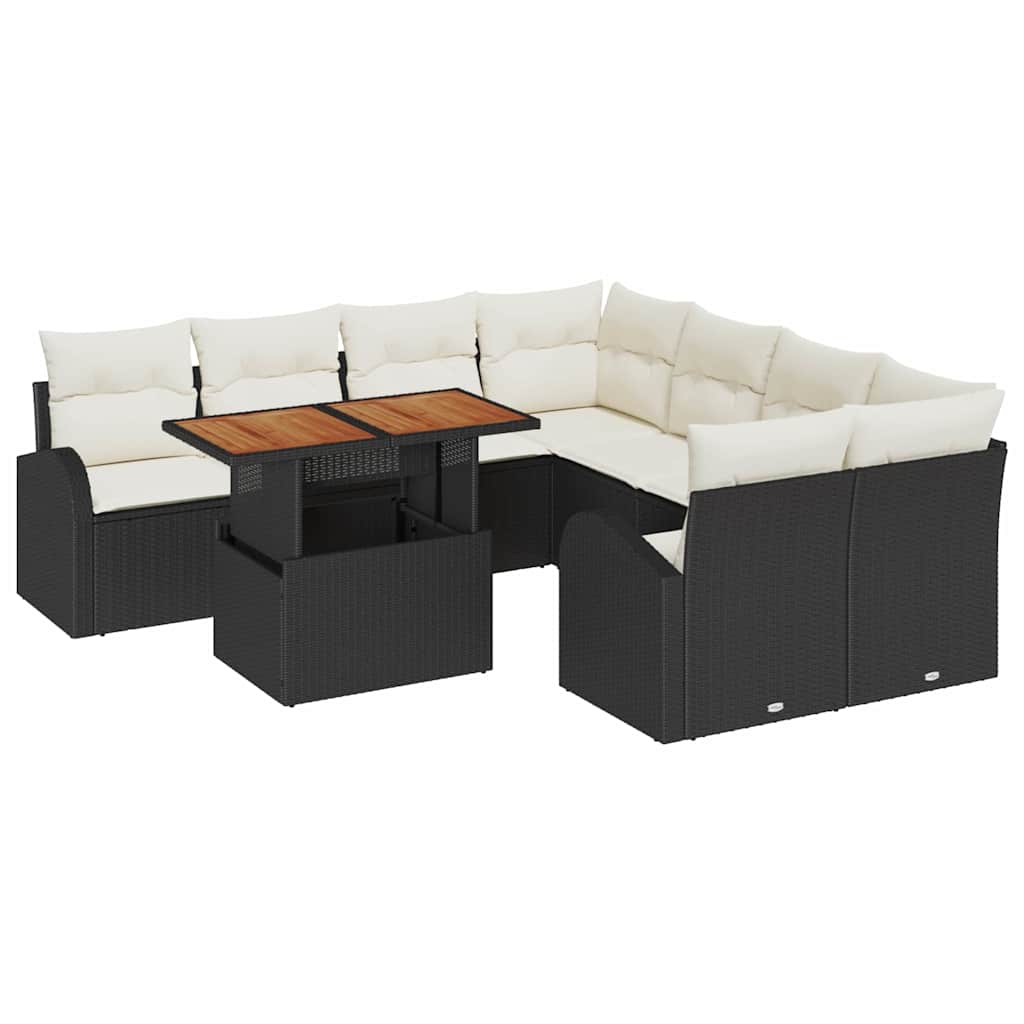Garten-Sofa-Set 9 stk. Schwarz Poly Rattan