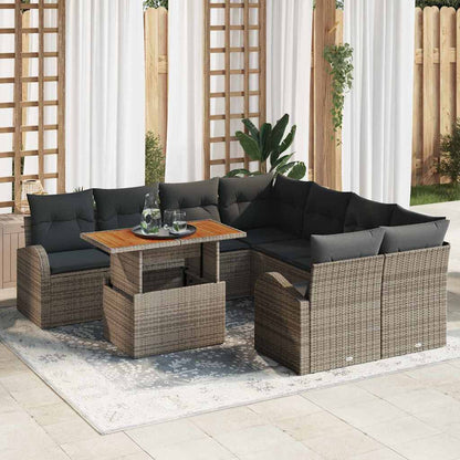 Garten-Sofa-Set 9 stk. Grau Poly Rattan
