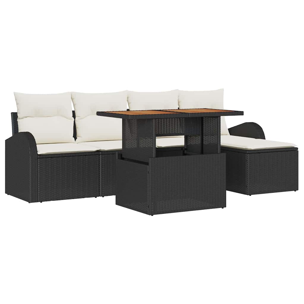 Garten-Sofa-Set 6 Stk. Schwarz Poly Rattan