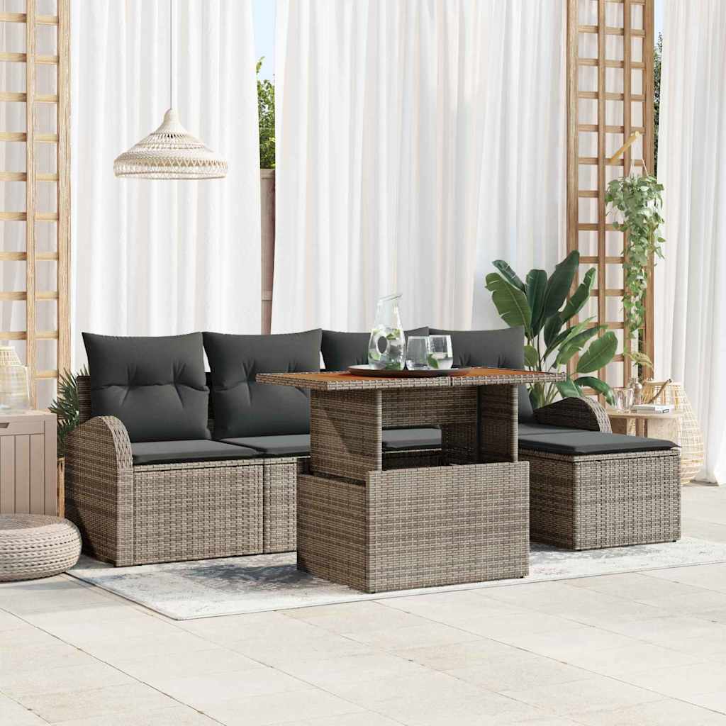 Garten-Sofa-Set 6 stk. Grau Poly Rattan