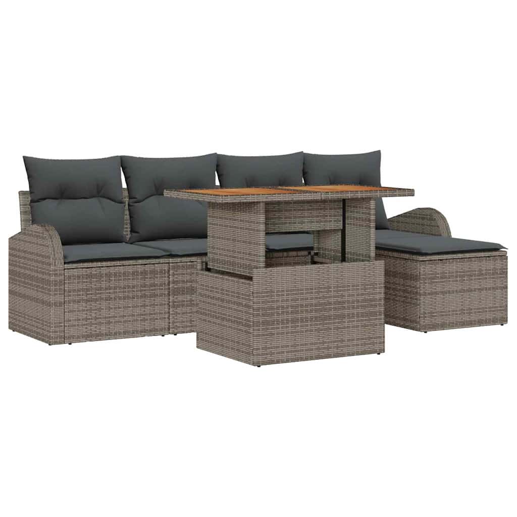 Garten-Sofa-Set 6 stk. Grau Poly Rattan