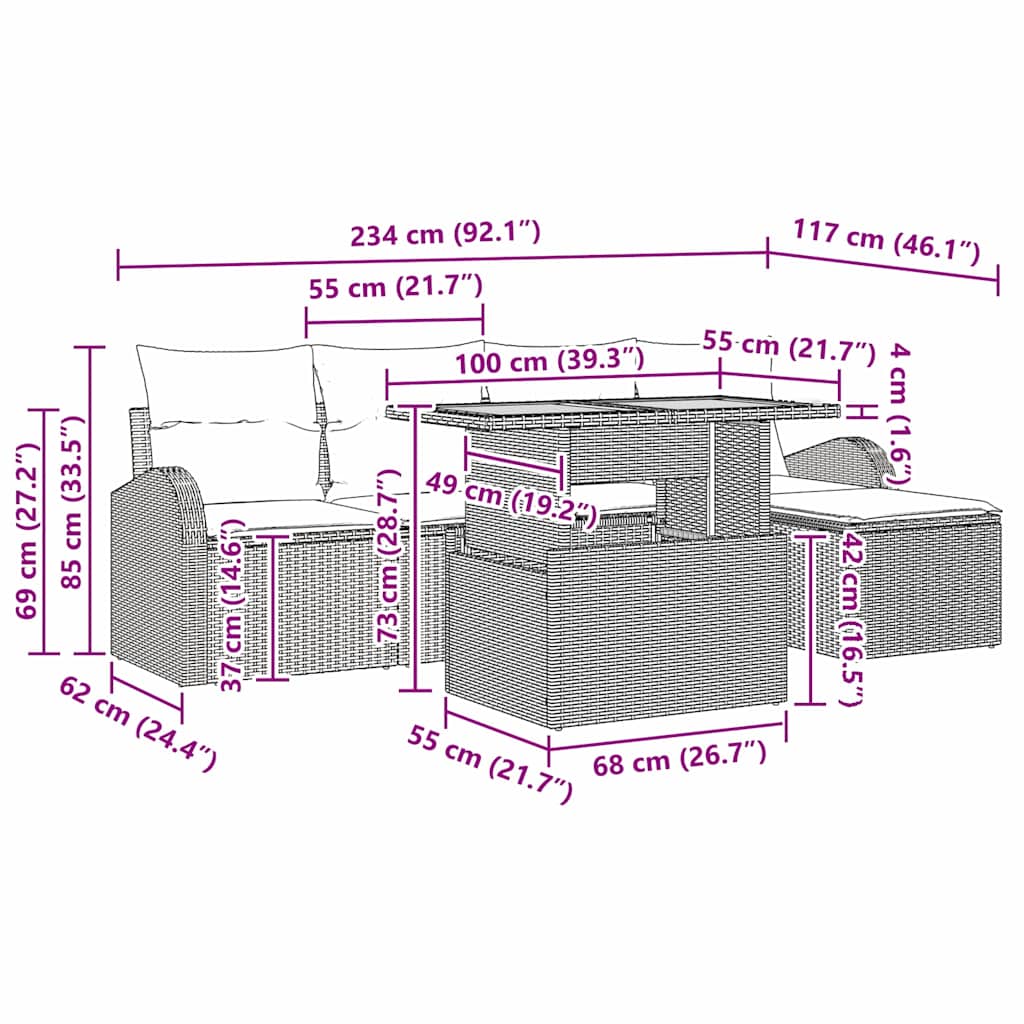 Garten-Sofa-Set 6 stk. Grau Poly Rattan