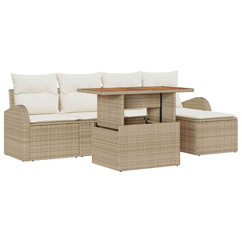 Garten-Sofa-Set 6 stk. Beige Poly Rattan