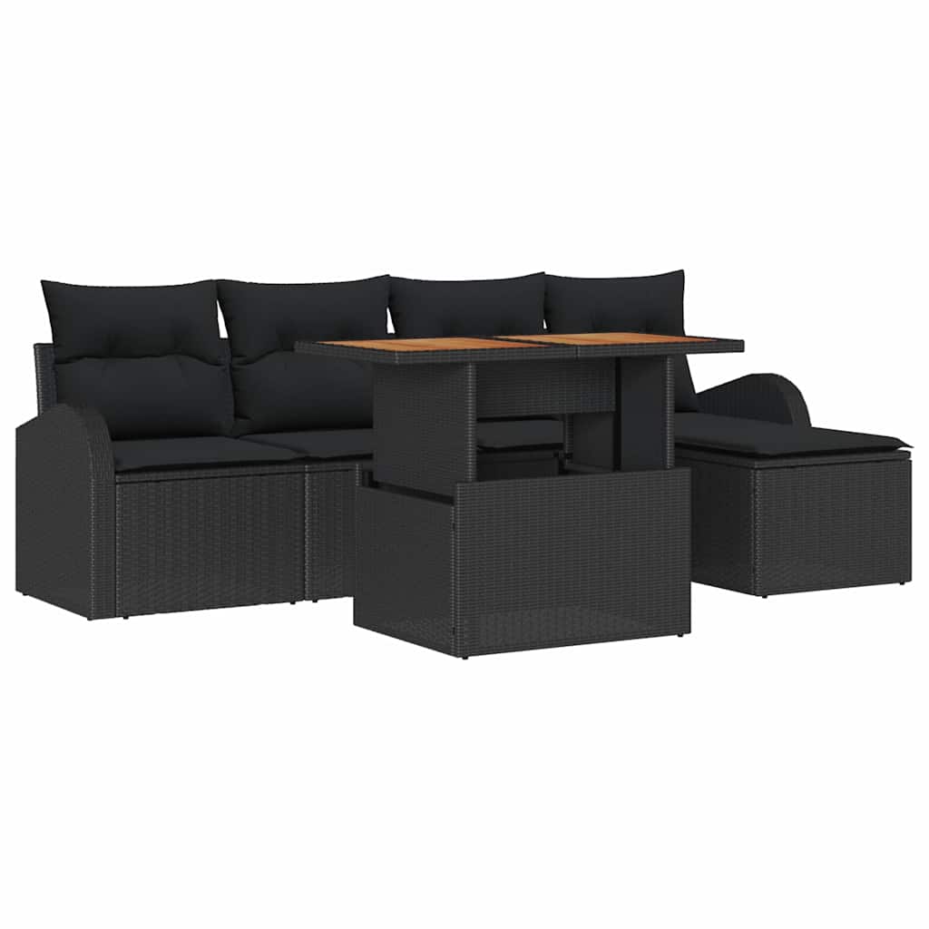Garten-Sofa-Set 6 Stk. Schwarz Poly Rattan