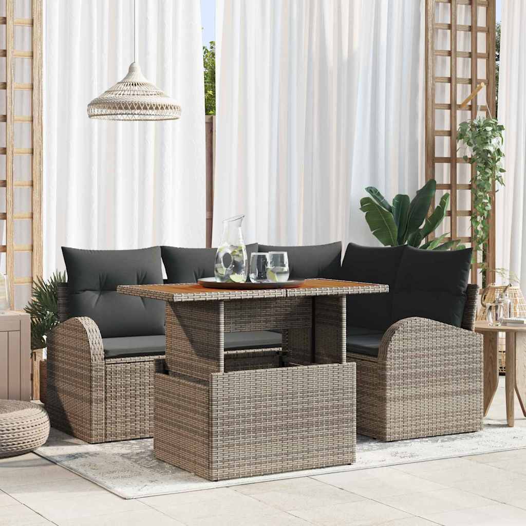 Garten-Sofa-Set mit Speicher 5 pcs Grau Poly Rattan