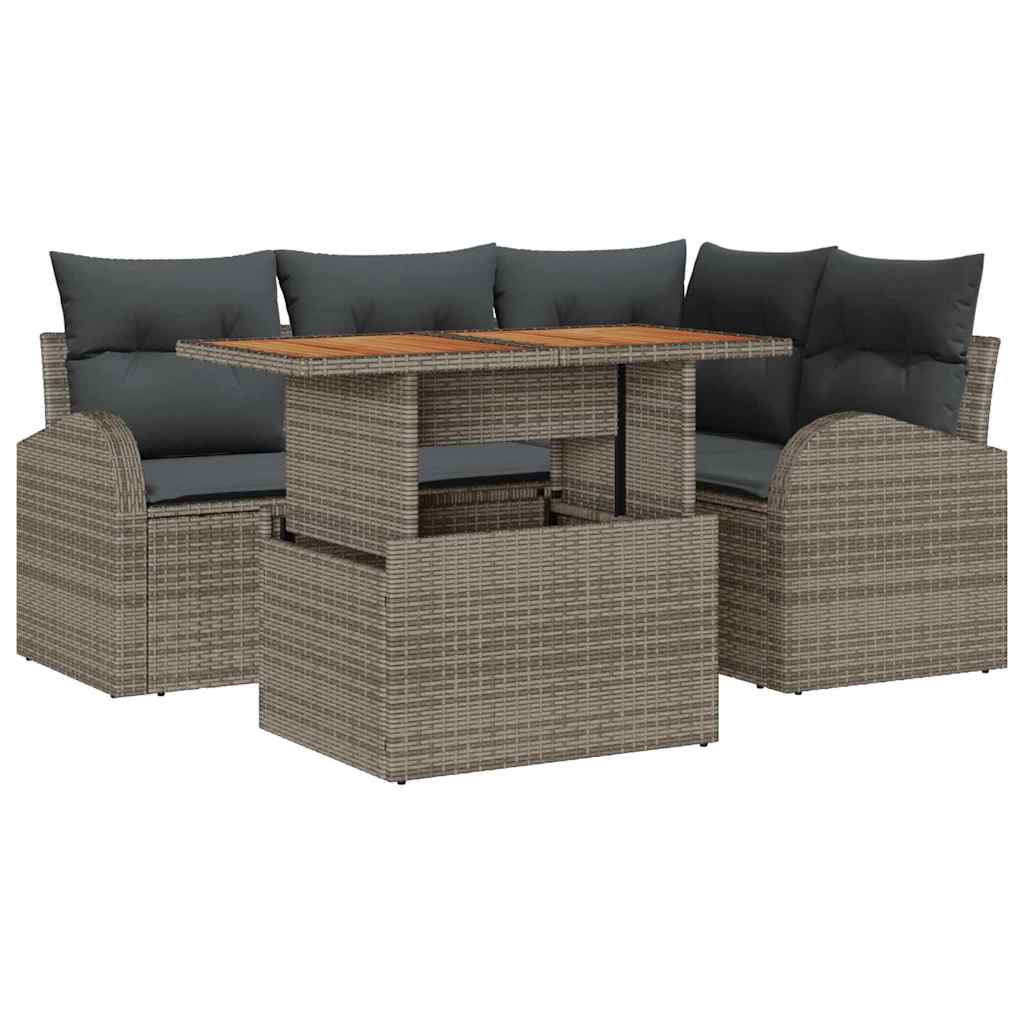Garten-Sofa-Set 5 Stk. Grau Poly Rattan