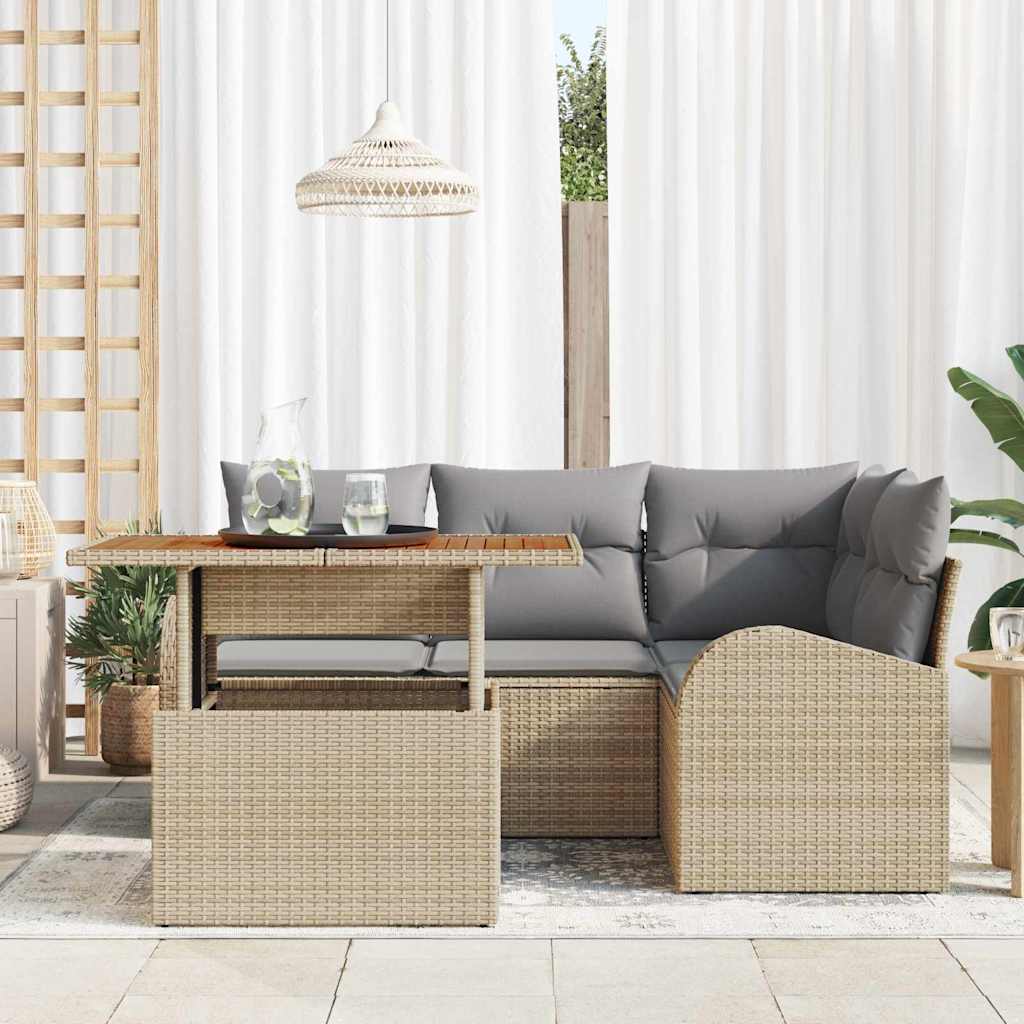 Garten-Sofa-Set 5 stk. Beige Poly Rattan