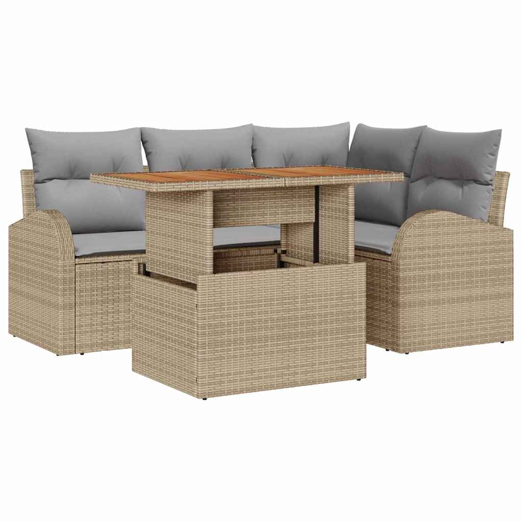 Garten-Sofa-Set 5 stk. Beige Poly Rattan