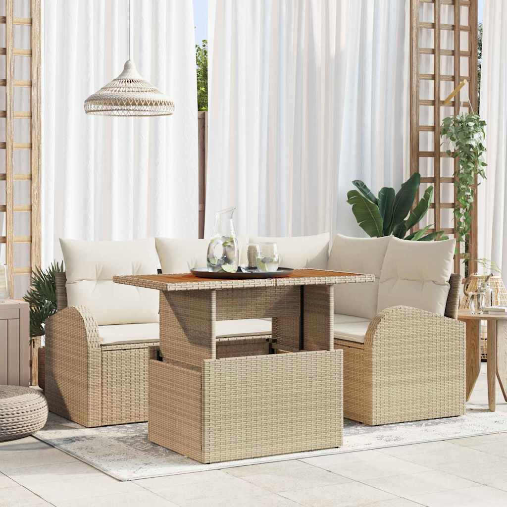 Garten-Sofa-Set 5 stk. Beige Poly Rattan