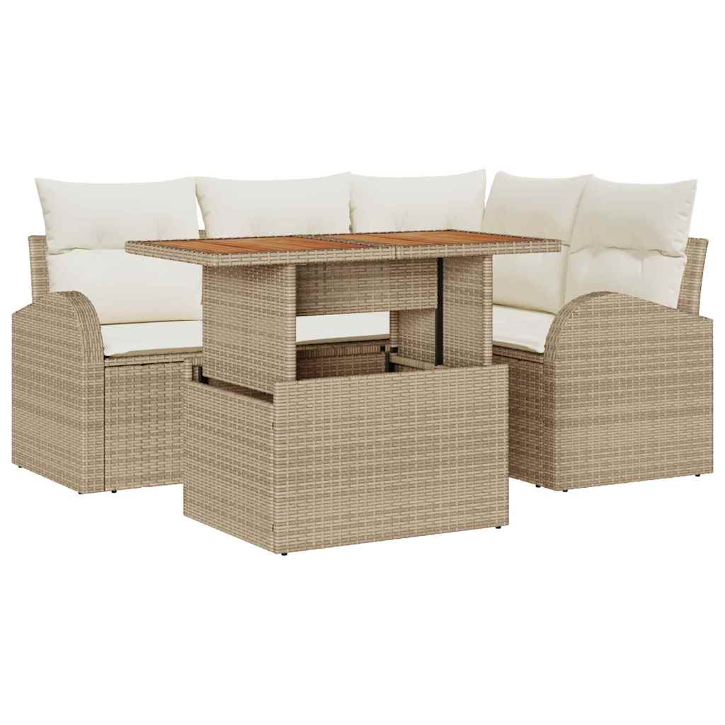 Garten-Sofa-Set 5 stk. Beige Poly Rattan