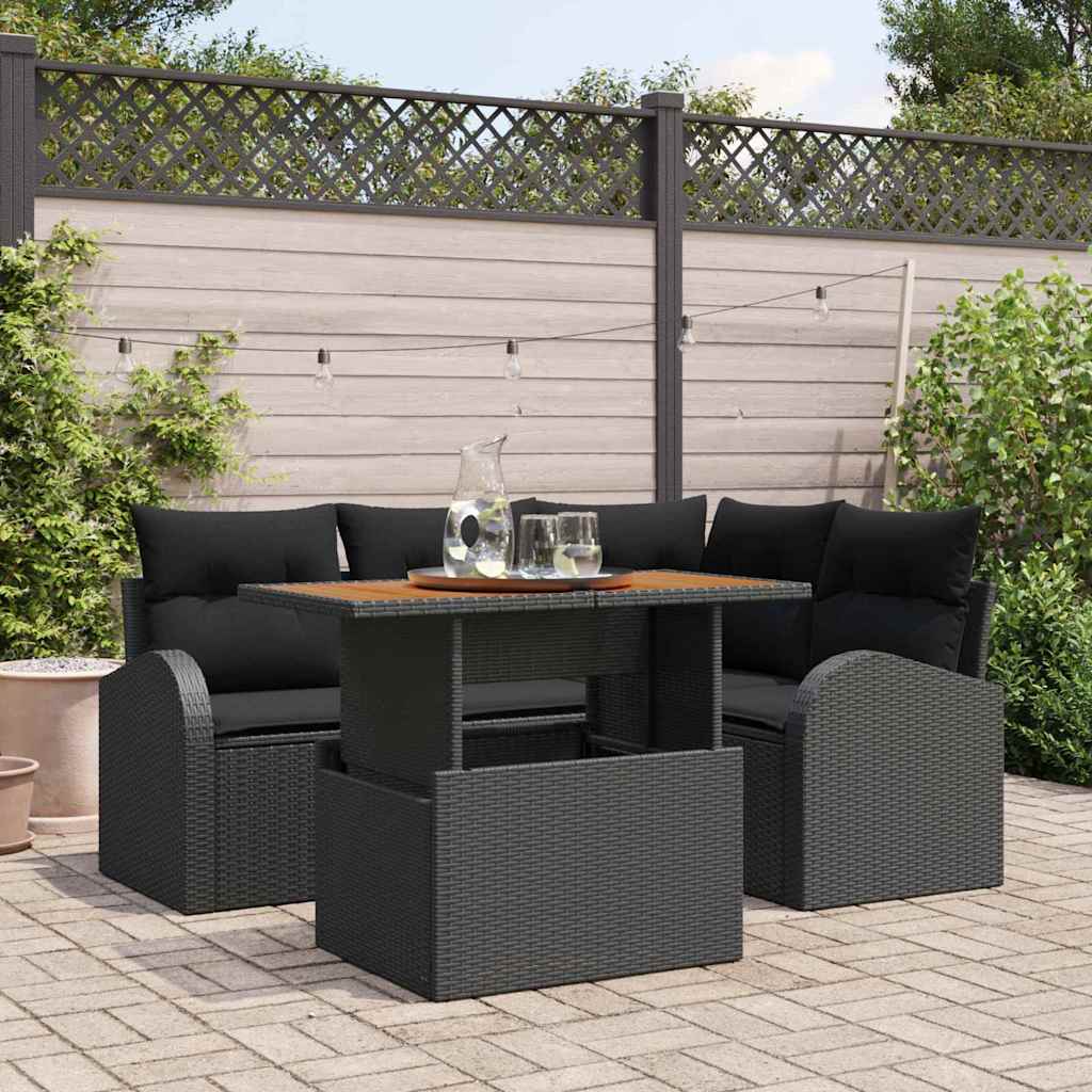Garten-Sofa-Set 5 stk. Schwarz Poly Rattan
