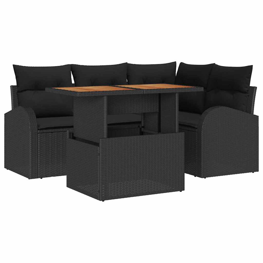 Garten-Sofa-Set 5 stk. Schwarz Poly Rattan