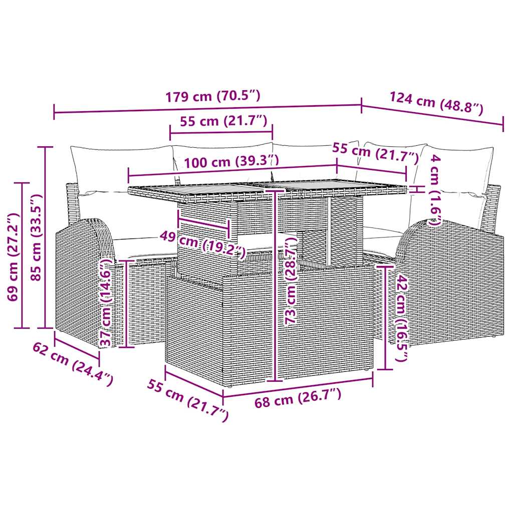 Garten-Sofa-Set 5 stk. Schwarz Poly Rattan