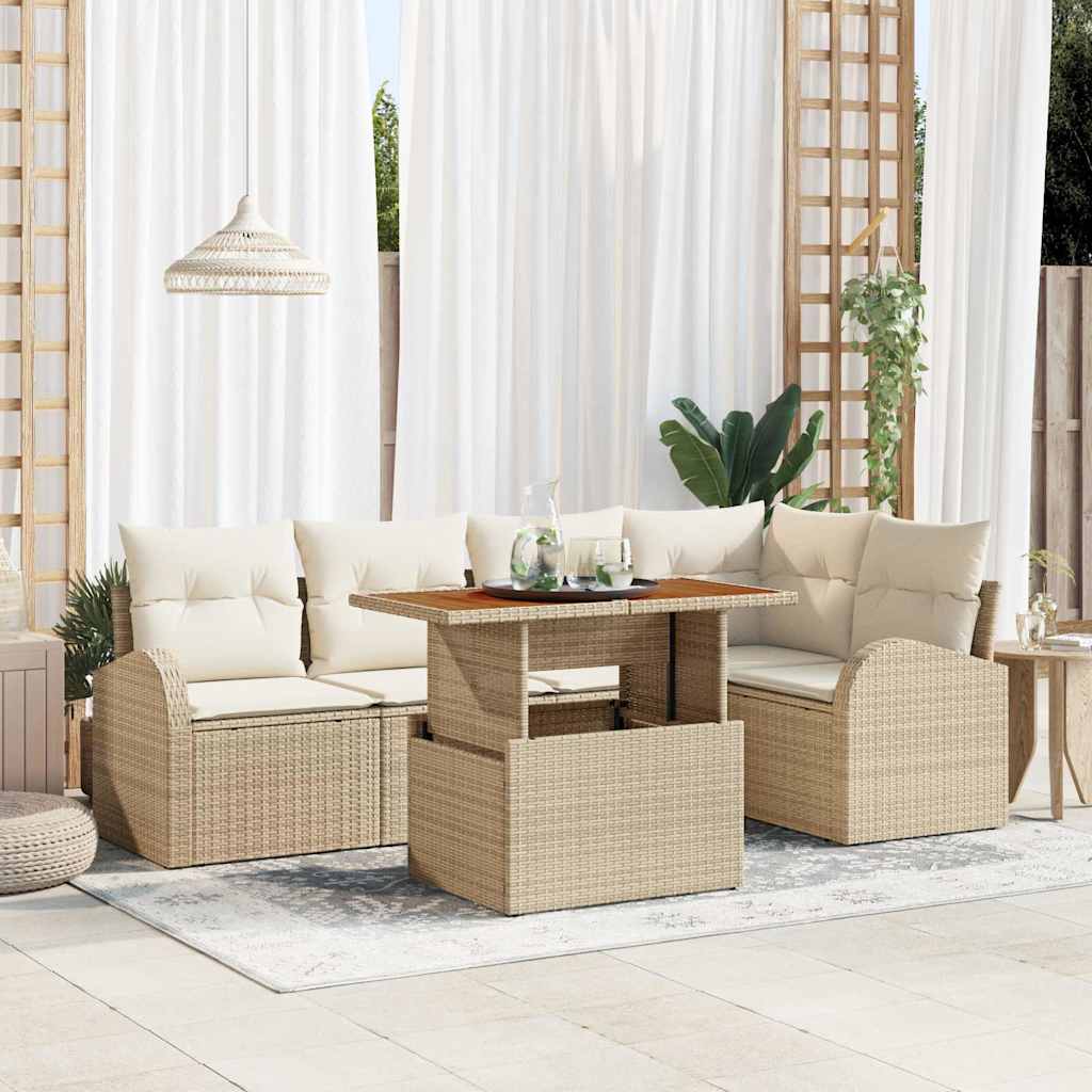 Garten-Sofa-Set 6 stk. Beige Poly Rattan