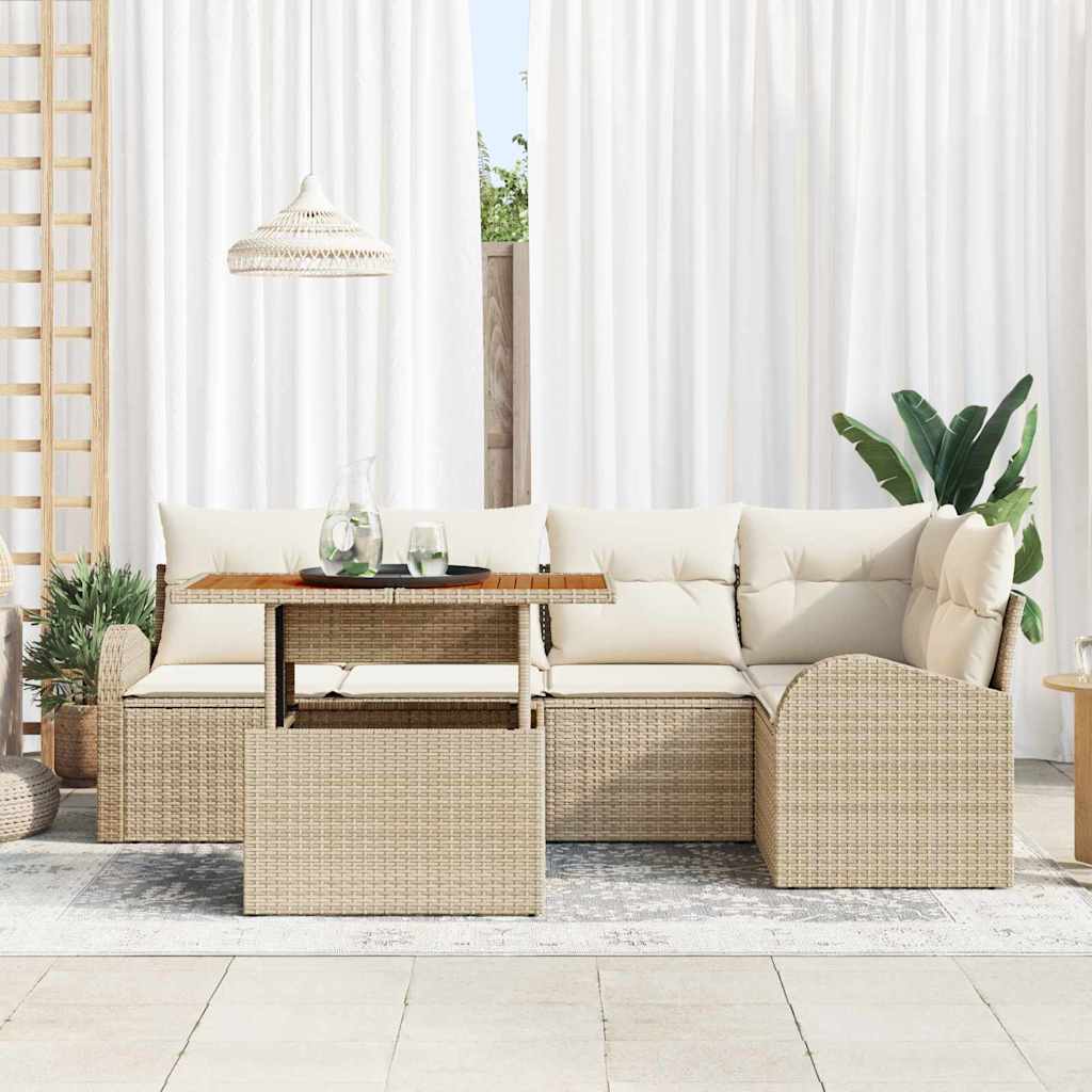 Garten-Sofa-Set 6 stk. Beige Poly Rattan