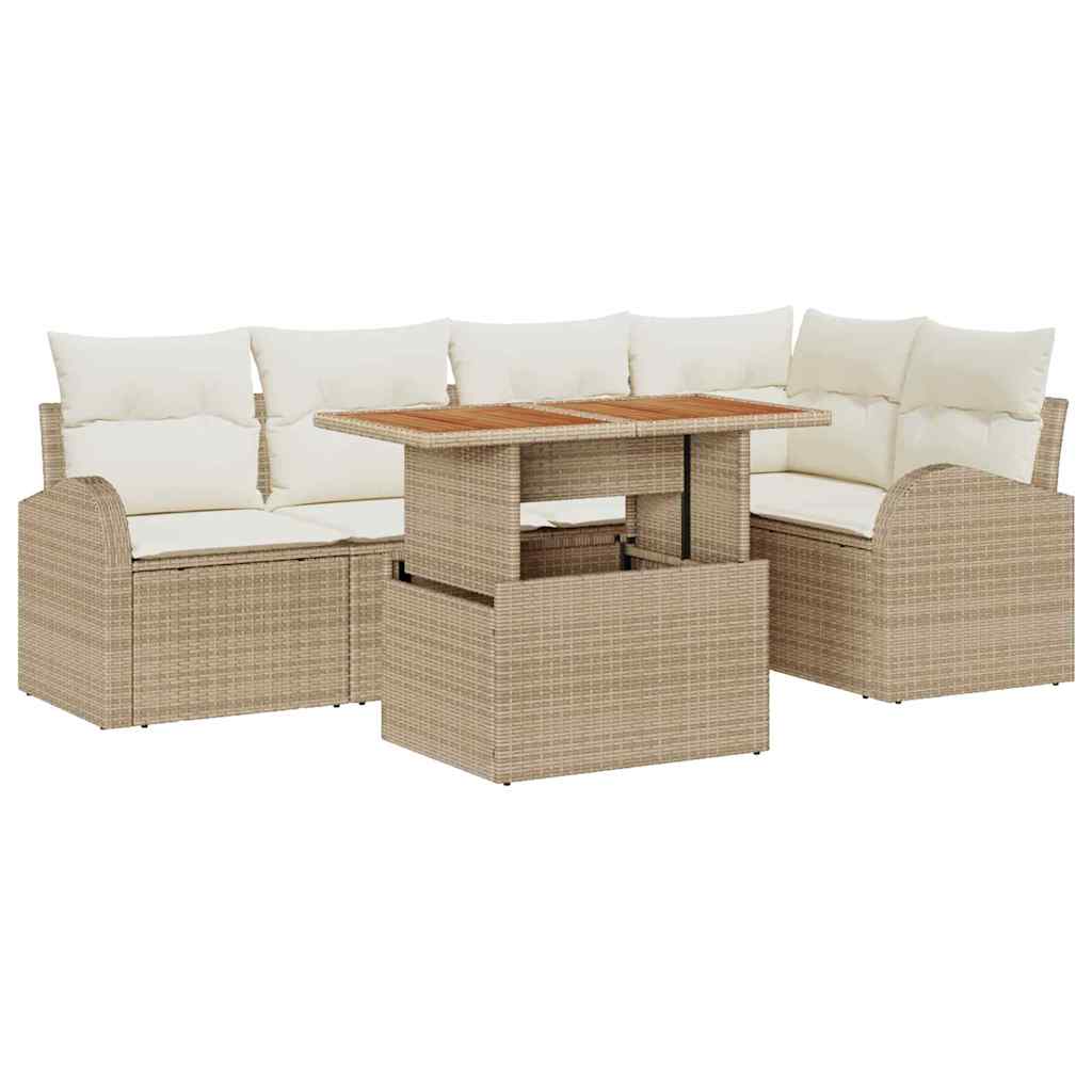 Garten-Sofa-Set 6 stk. Beige Poly Rattan
