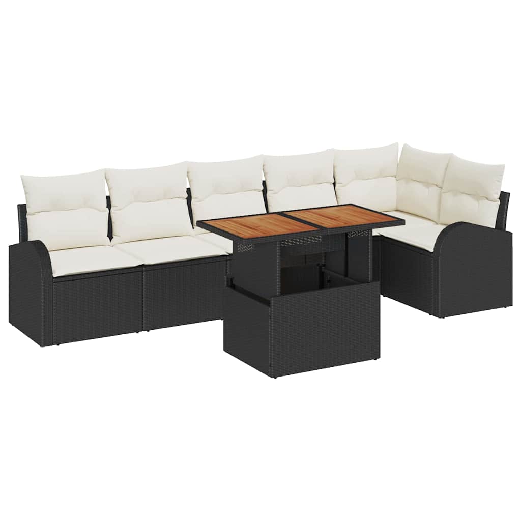 Garten-Sofa-Set 7 Stk. Schwarz Poly Rattan
