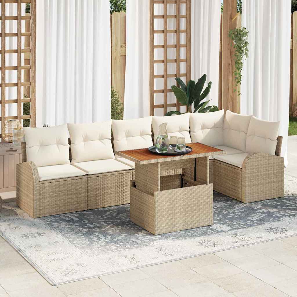 Garten-Sofa-Set 7 stk. Beige Poly Rattan