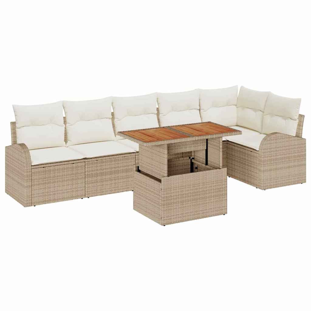 Garten-Sofa-Set 7 stk. Beige Poly Rattan