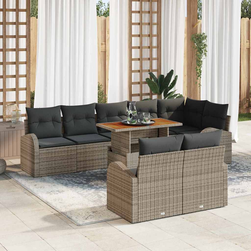 Garten-Sofa-Set 9 stk. Grau Poly Rattan