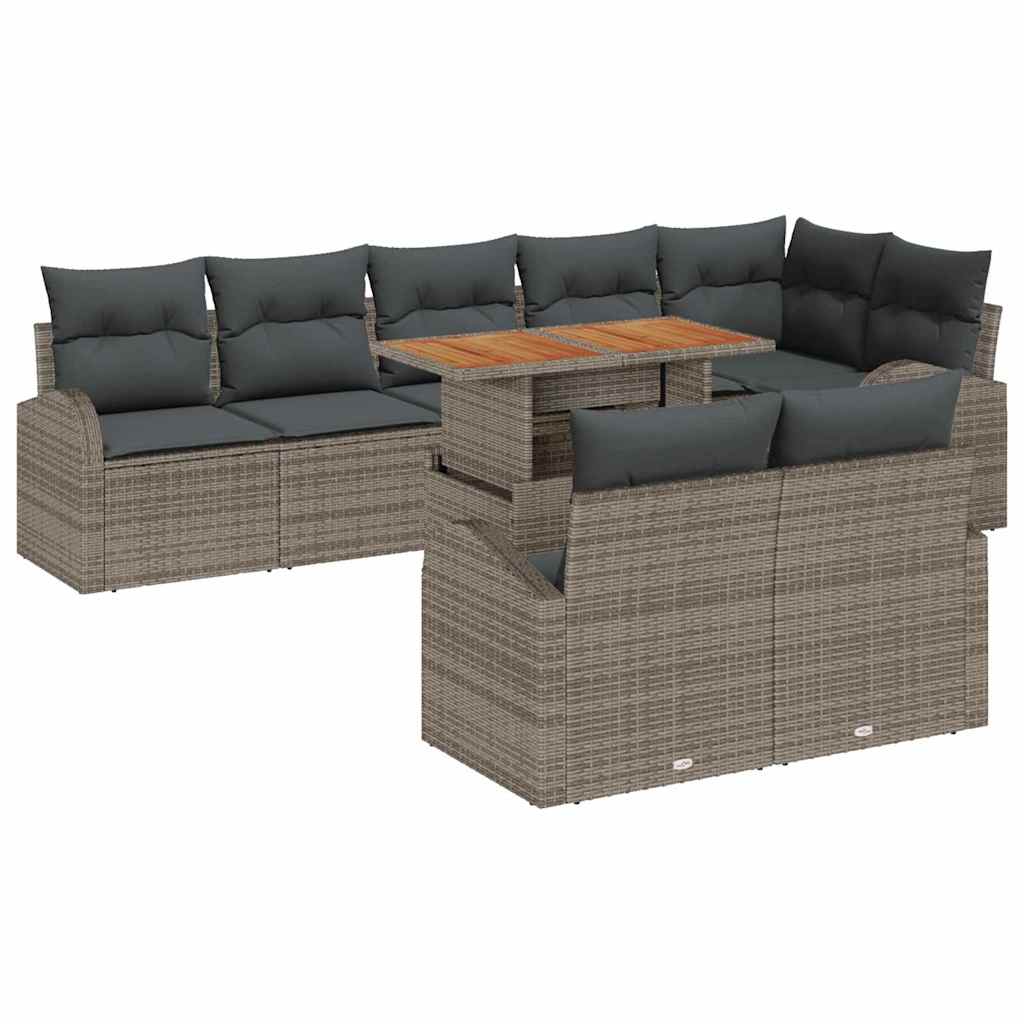 Garten-Sofa-Set 9 stk. Grau Poly Rattan