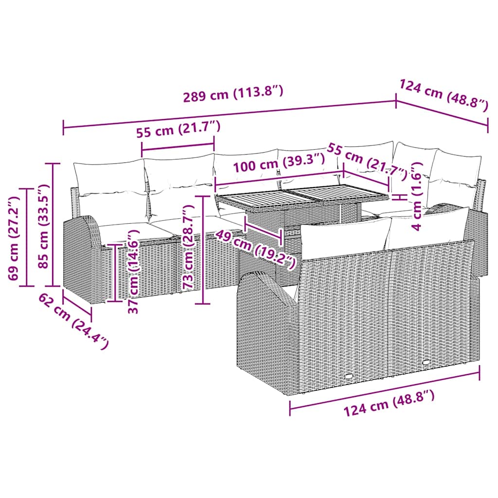 Garten-Sofa-Set 9 stk. Grau Poly Rattan