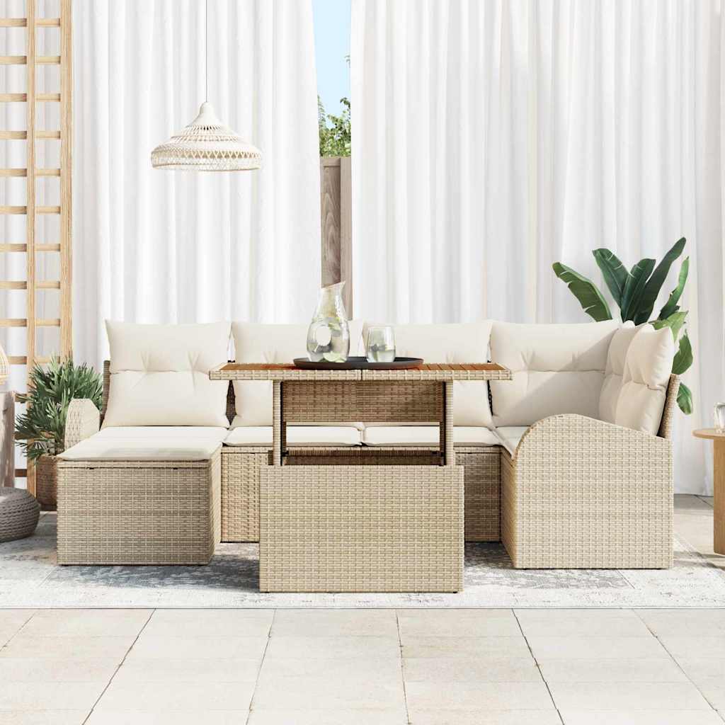 Garten-Sofa-Set 7 stk. Beige Poly Rattan