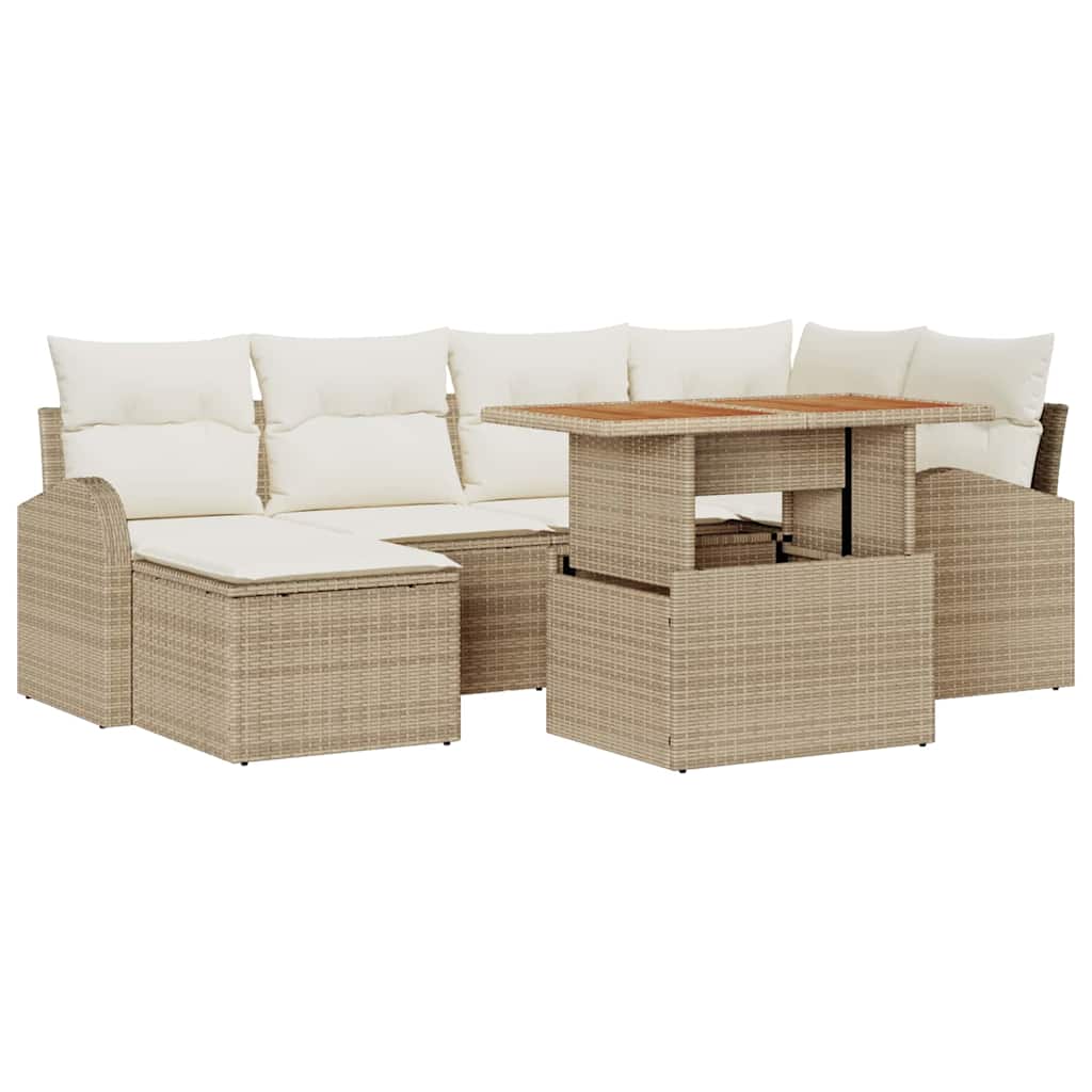 Garten-Sofa-Set 7 stk. Beige Poly Rattan