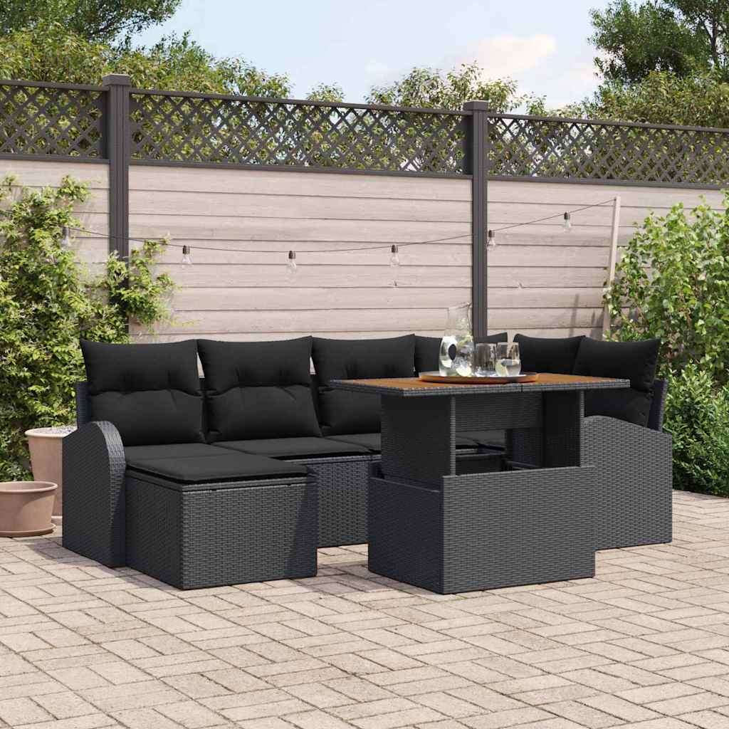 Garten-Sofa-Set 7 Stk. Schwarz Poly Rattan